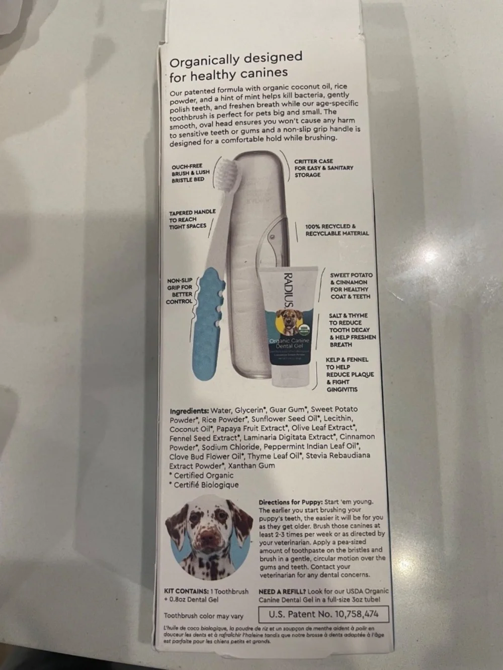 Radius Organic Canine Dental Care Kit For Puppies 0-18 M New
